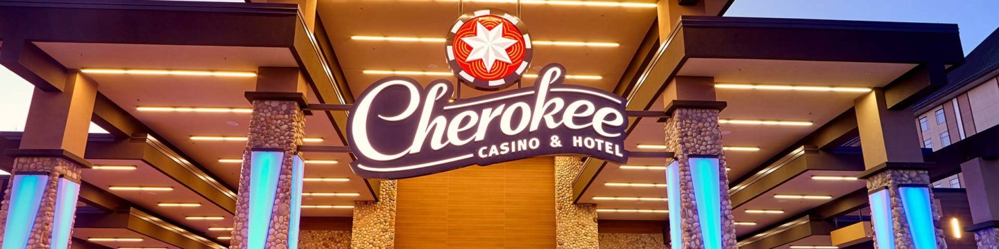 Cherokee Hotel & Casino in Roland sign and front doors